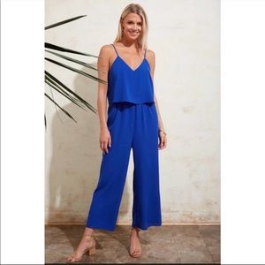 Cropped jumpsuit, wide leg, blue